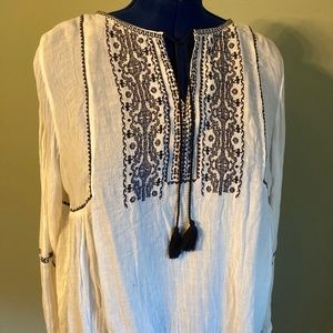Hippie crinkle gauze embroidered peasant top